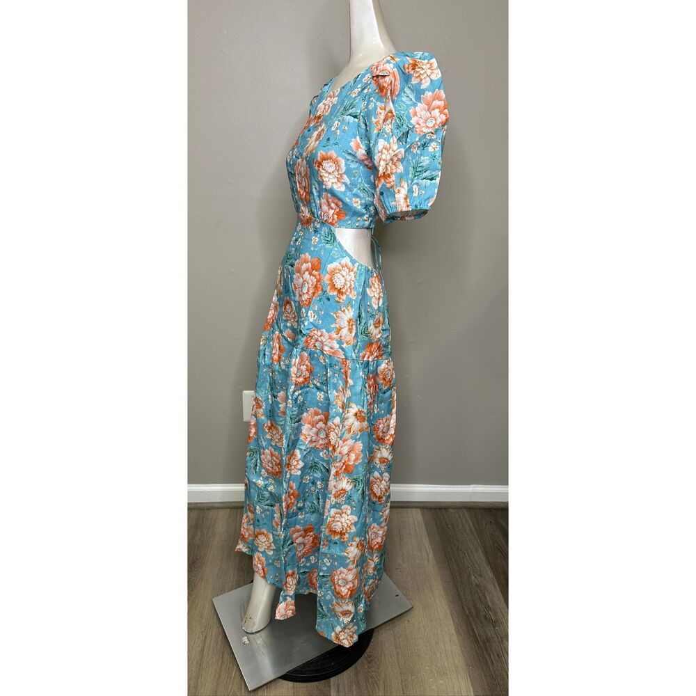 Kivari Josette Lace-Up Back Midi-Dress in Blue Floral Size US 4 $349 - Picture 12 of 14